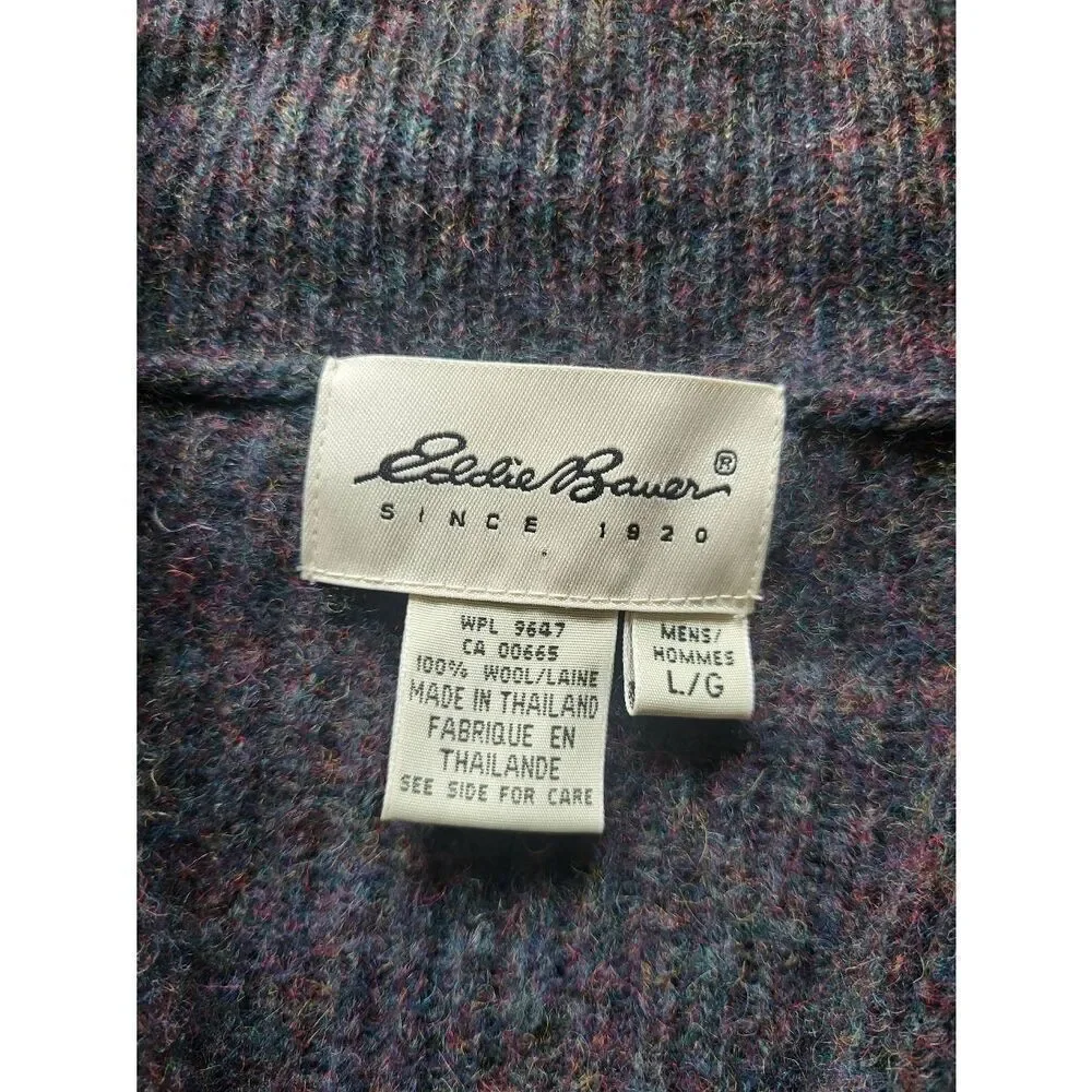 Vintage Eddie Bauer Sweater Men's Large Multicolor Cardigan Wool Grandpa Cozy